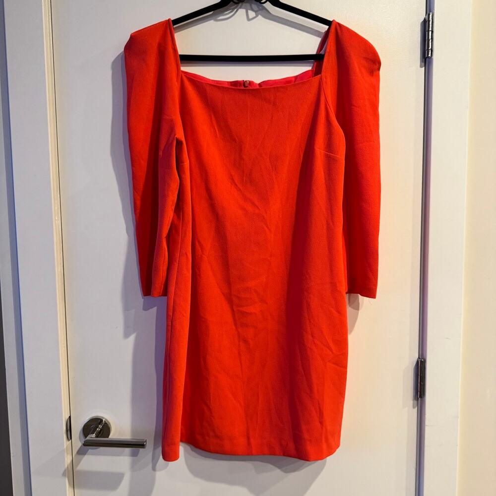 NEW Trina Turk Blanche Puff-Shoulder Sheath Dress Orange Square Neck Zip Sz 14